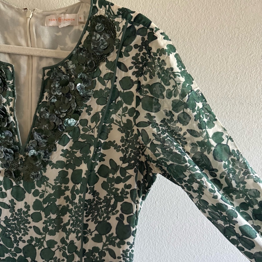 Tory Burch Talan Caftan Green Vine Issy Gown Dress size 12 - Picture 9 of 12